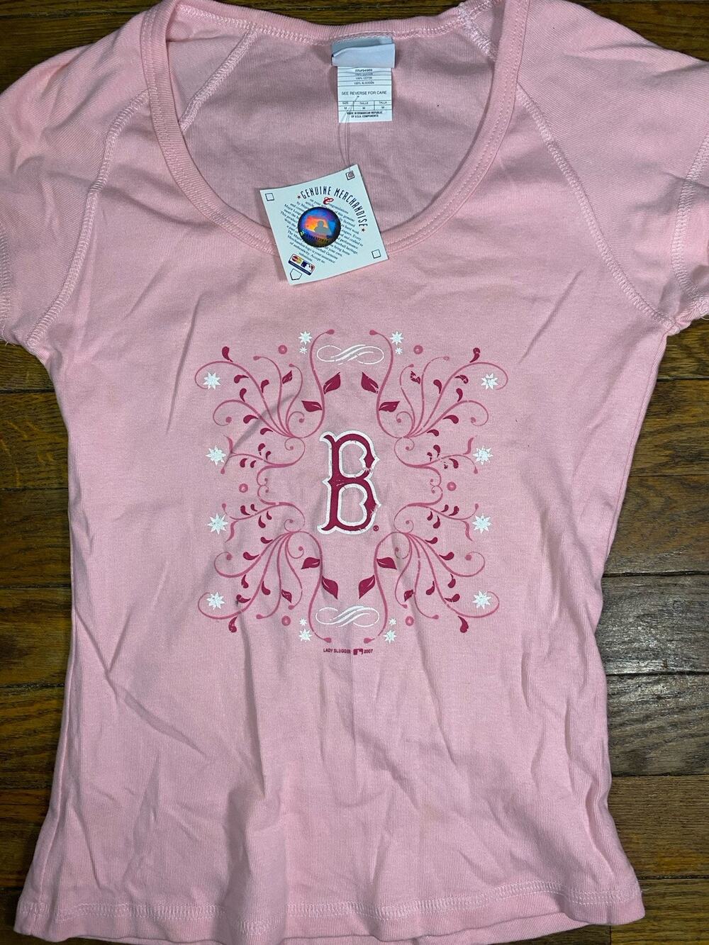 Boston Red Sox Womens M Pink T Shirt Floral Logo MLB Baseball NWT